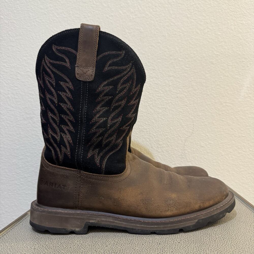 Ariat Groundbreaker Brown Leather Square Toe Work Boots Mens 12 D 10020064